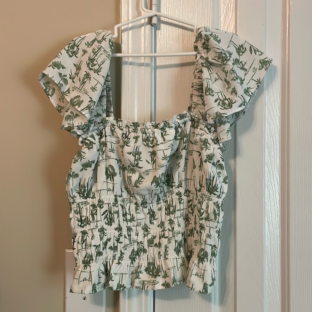 Palm tree white blouse